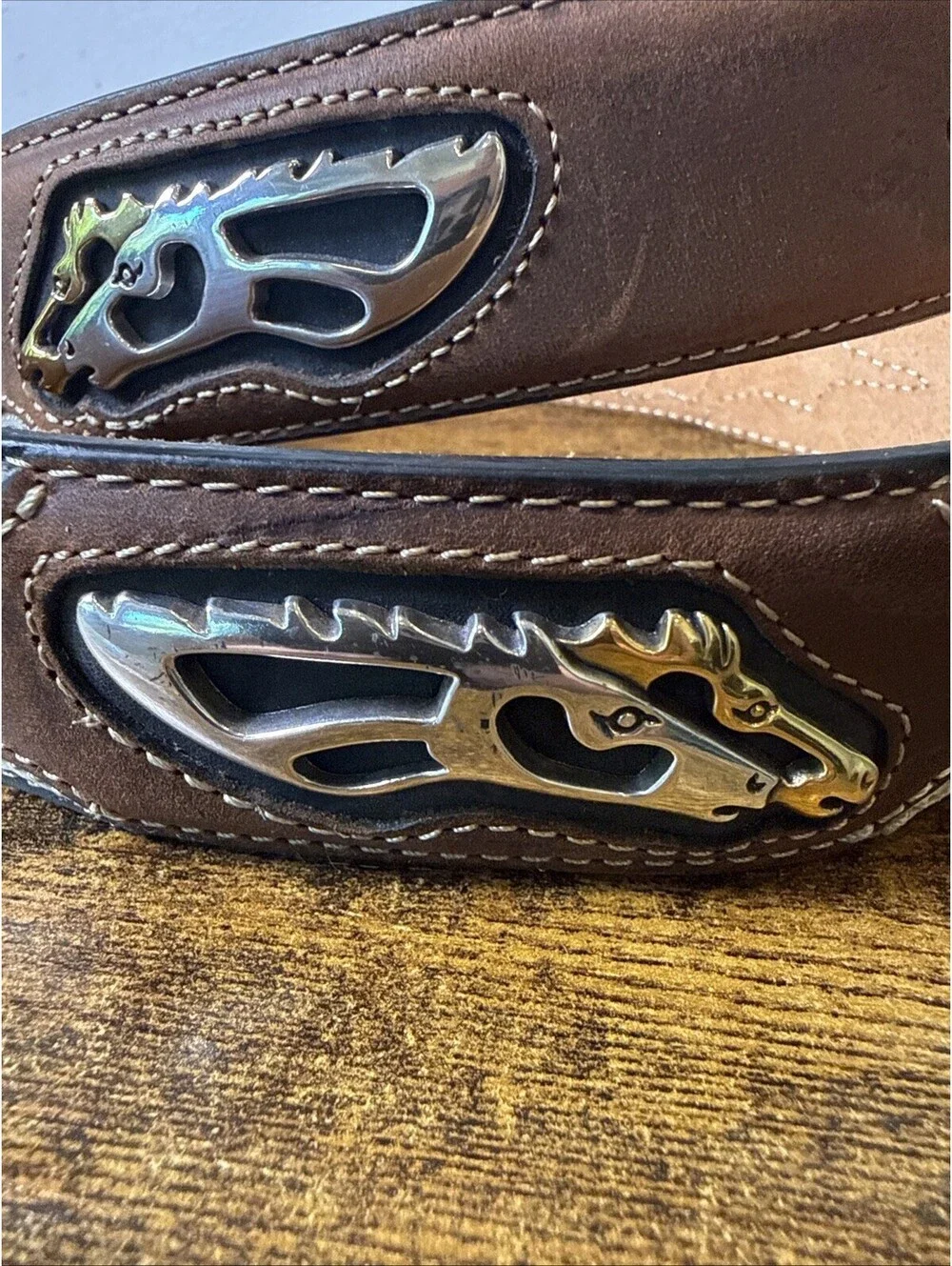 Justin Boots Leather Belt C10883 Size 38 Horse Head Concho Western Brown NWOT